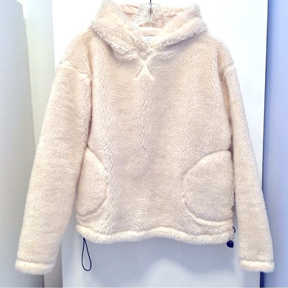 Topshop cozy fleece hoodie pullover jacket coat in off-white/cream XS